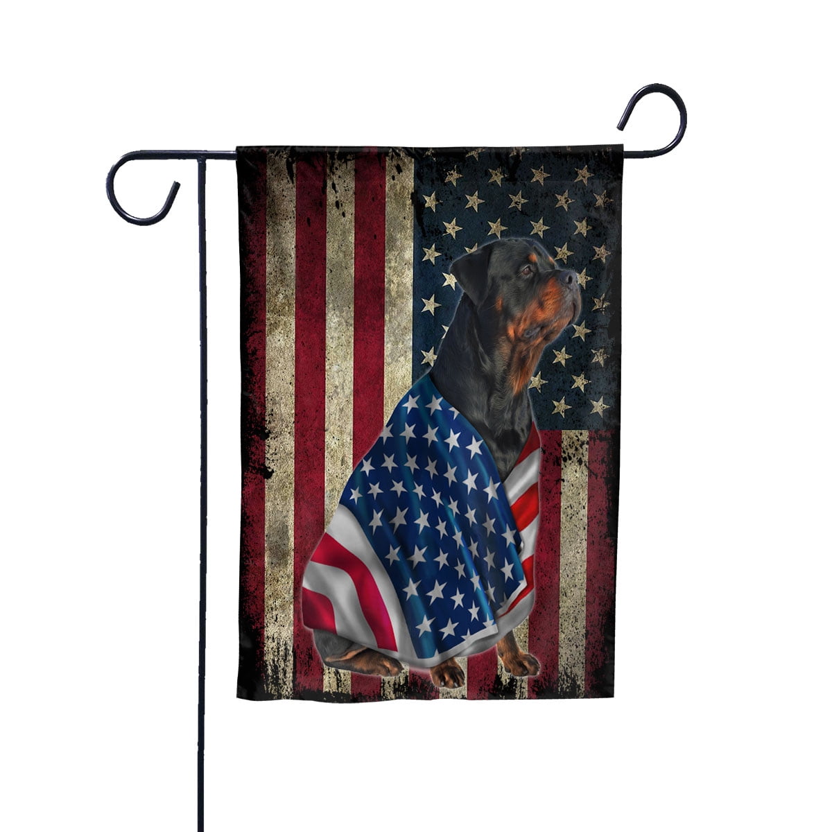 American Flag Rottweiler Dog Wearing Flag American Patriot Patriotic 4th of july Garden Flag, Double-Sided Decorative Outdoor Flag, Patriotic Polyester Yard Flag 12 x 18 in