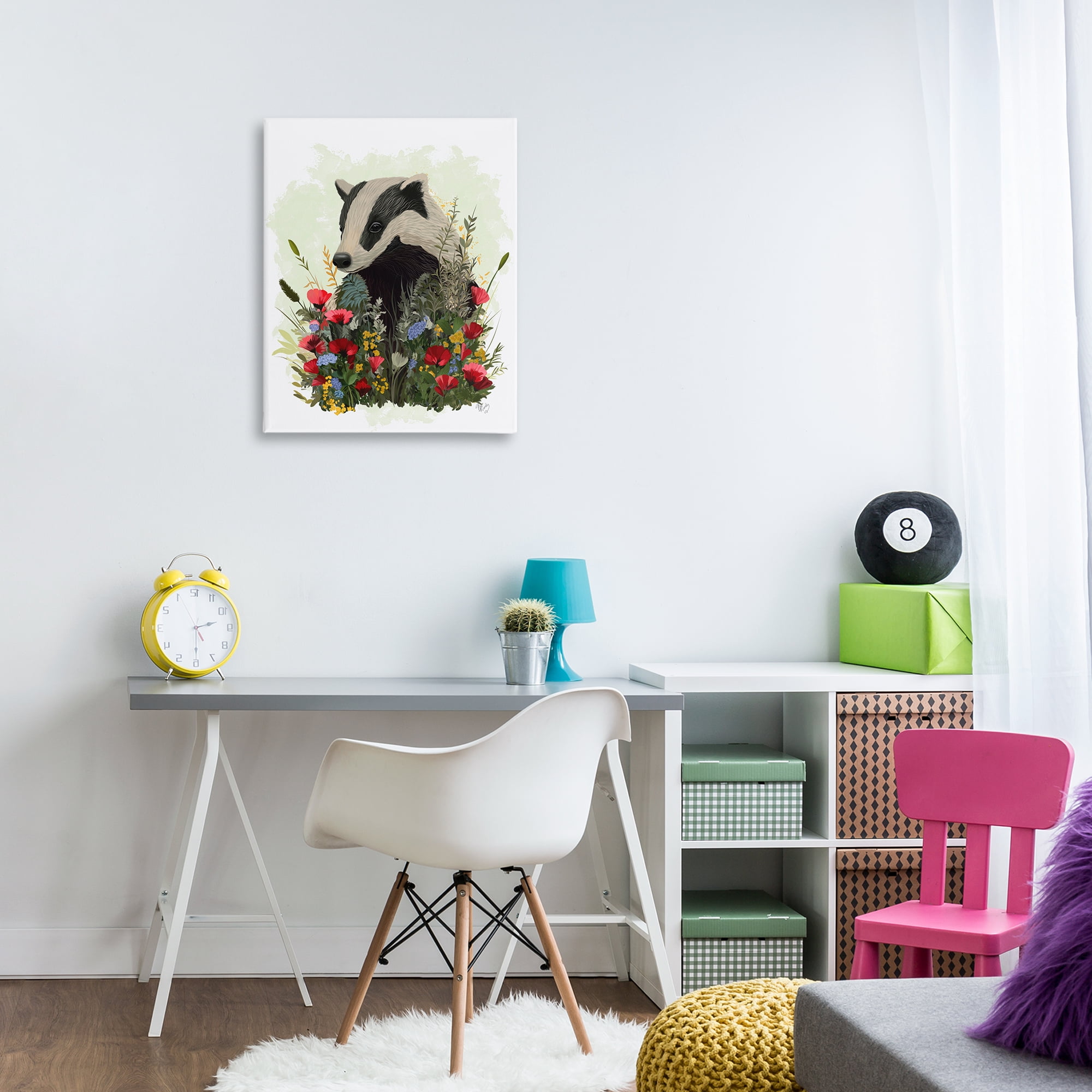 Stupell Industries Badger with Poppy Blossoms Animals & Insects Painting Gallery Wrapped Canvas Art Print Wall Art, 24 x 30