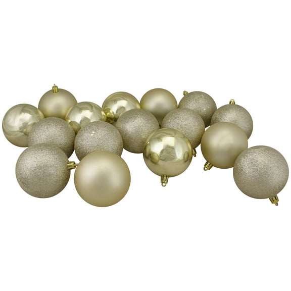 16ct Champagne Gold Shatterproof 4-Finish Christmas Ball Ornaments 3" (75mm)