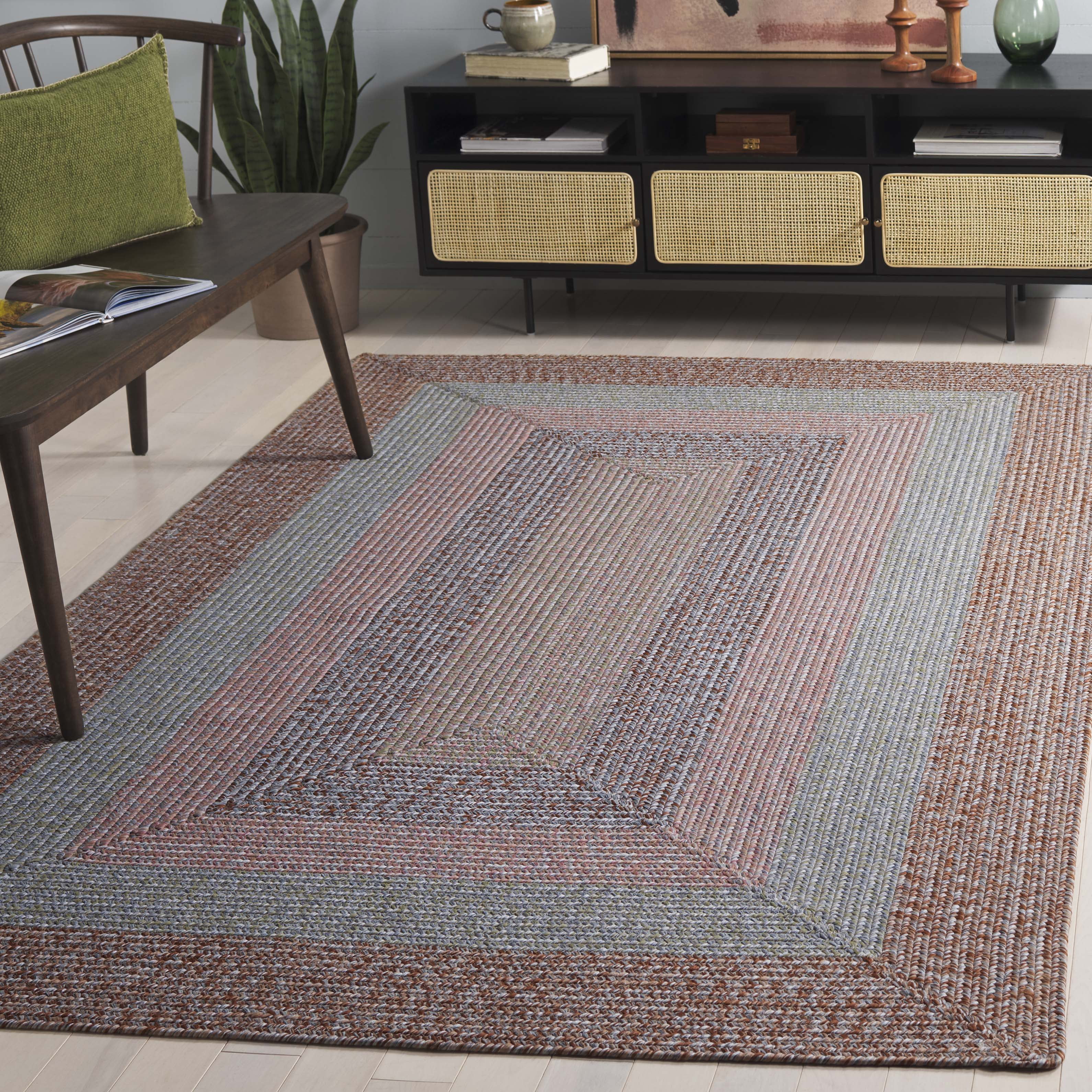 SAFAVIEH Braided Kent Geometric Machine Washable Reversible Area Rug, Brown/Gray Pink, 5' x 5' Square