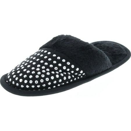 

Static Footwear Girls Bling Fluffy Slip On Warm House Slippers Black 11/12