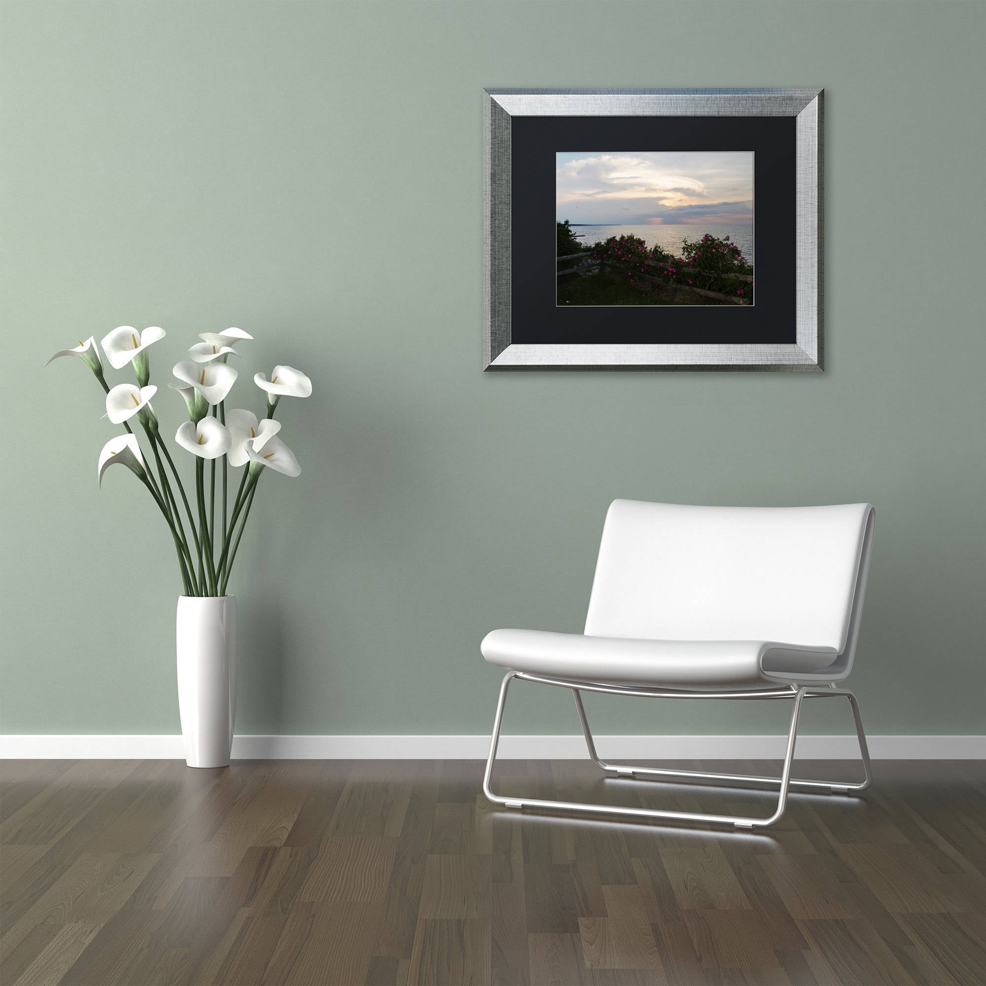 Trademark Fine Art "Roses in Bloom Along the Lake" Canvas Art by Kurt Shaffer, Black Matte, Silver Frame
