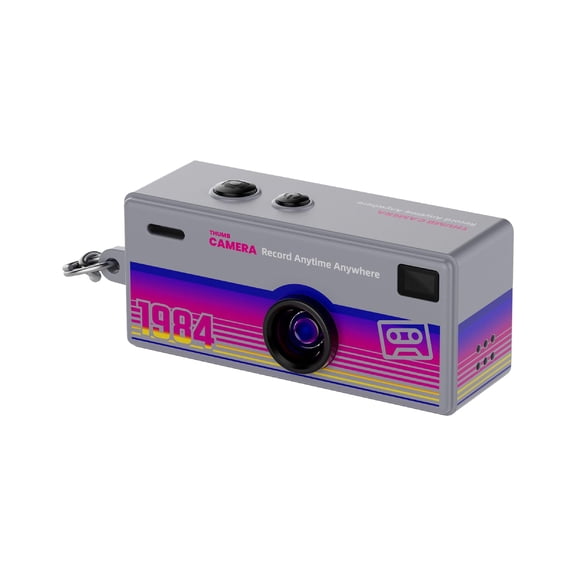 1984 Style Mini Camera: A Retro Portable Thumb Camera on a Keychain. Capture the Vintage Aesthetic with This Charming and Collectible Novelty Item.
