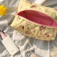 thumbnail image 3 of Yucurem Cute Floral Makeup Bag Large Quilted Cosmetic Bag Toiletry Bag For Women(yellow) Portable cosmetic bag (Yellow), 3 of 8