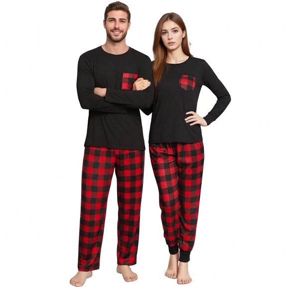 Telankuip Christmas Pajamas Set for Women Long Sleeve Crewneck Tops and Plaid Print Tapered Leg Pants Soft Comfortable Sleepwear Xmas 2 Piece Pjs Sets with Pockets 3-Red XL