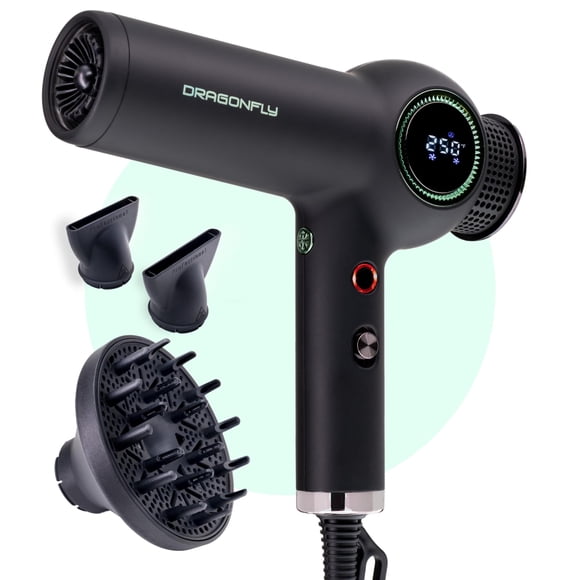 Secador de pelo iónico MINT Dragonfly con difusor | Secador de pelo profesional ligero | Secador de pelo inteligente de iones negativos | Secador de pelo de alta velocidad | Secador de pelo sin escobi