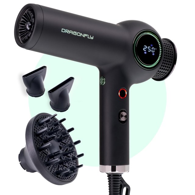Secador de pelo iónico MINT Dragonfly con difusor | Secador de pelo profesional ligero | Secador de pelo inteligente de iones negativos | Secador de pelo de alta velocidad | Secador de pelo sin escobi