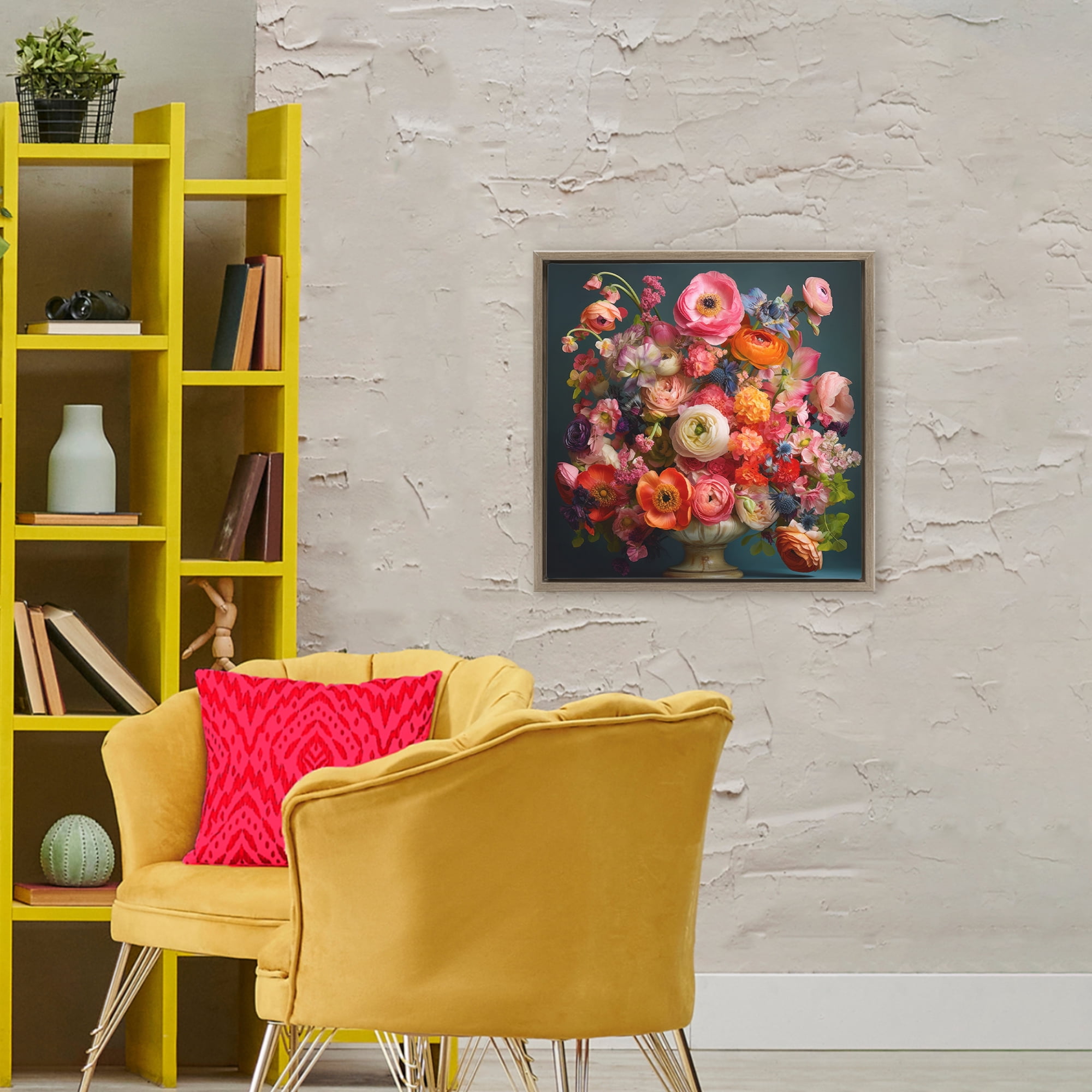Stupell Industries Harmonious Mixed Peonies Brown Framed Floater Canvas Wall Art, design by Lazar Studio