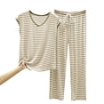thumbnail image 6 of NominalSnug Women's Pajamas Sets Striped Short-Sleeve Top Wide Leg Pants with Pockets Loungewear Pjs Set, 6 of 8