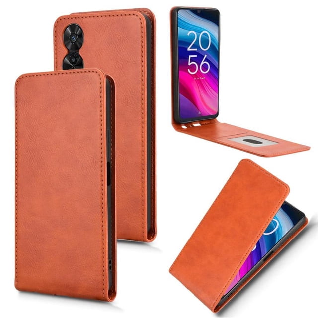 Folio Phone Case for TCL 505 4G Magnetic Kickstand Cover with Camera Protection Brown
