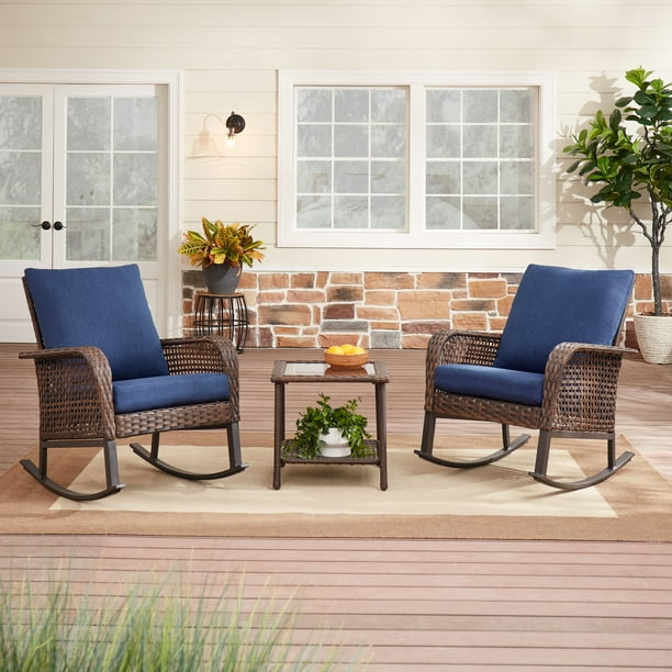 Mainstays Tuscany Ridge 3Piece Rocking Chair Outdoor Bistro Set, Blue