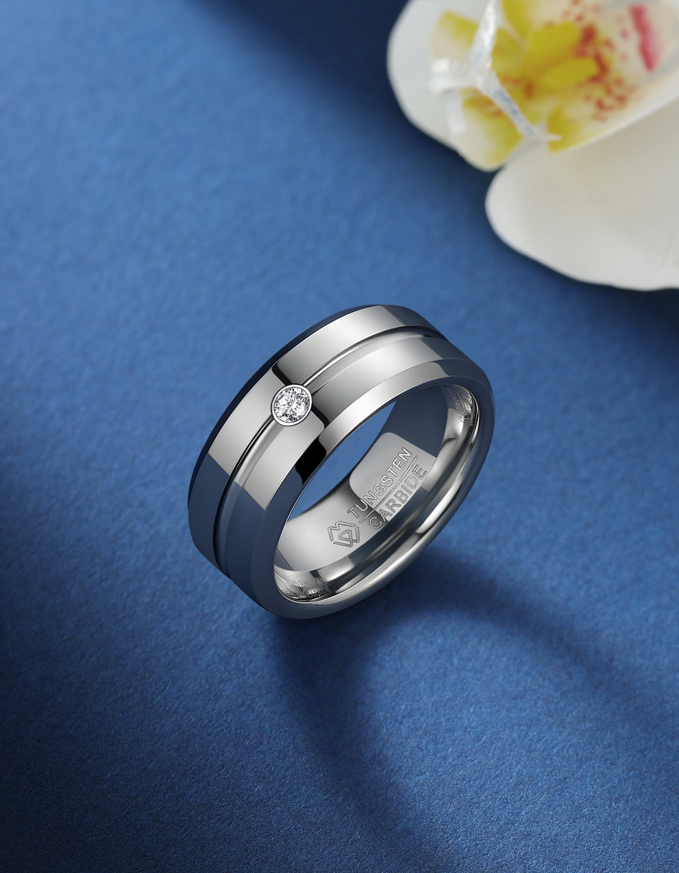 MomentWish Tungsten Ring for Men, Anniversary Day Gift for Him, Moissanite Wedding Band Silver Promise Ring-Size8