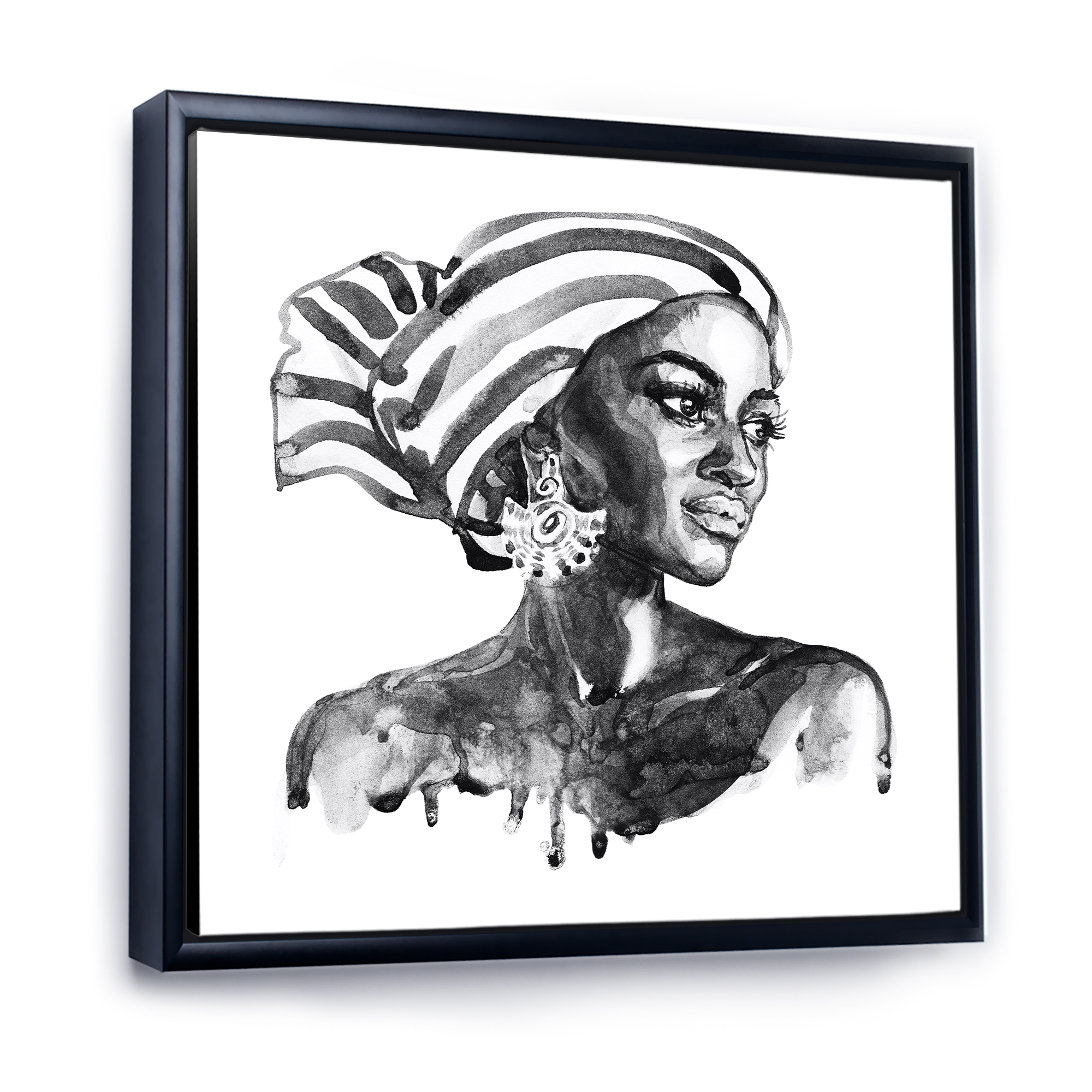 Designart 'Portrait of Afro American Woman XII' Modern Framed Canvas Wall Art Print