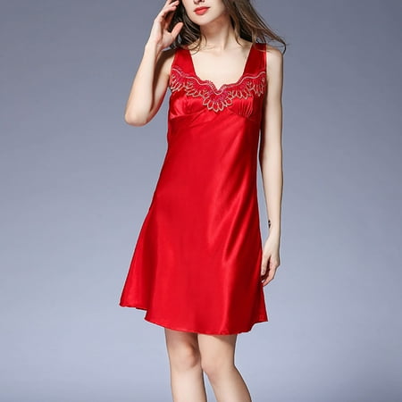 

KEVCHE Fashion Women s Solid Color Sexy Sleeveless Casual Loose Home Nightdress
