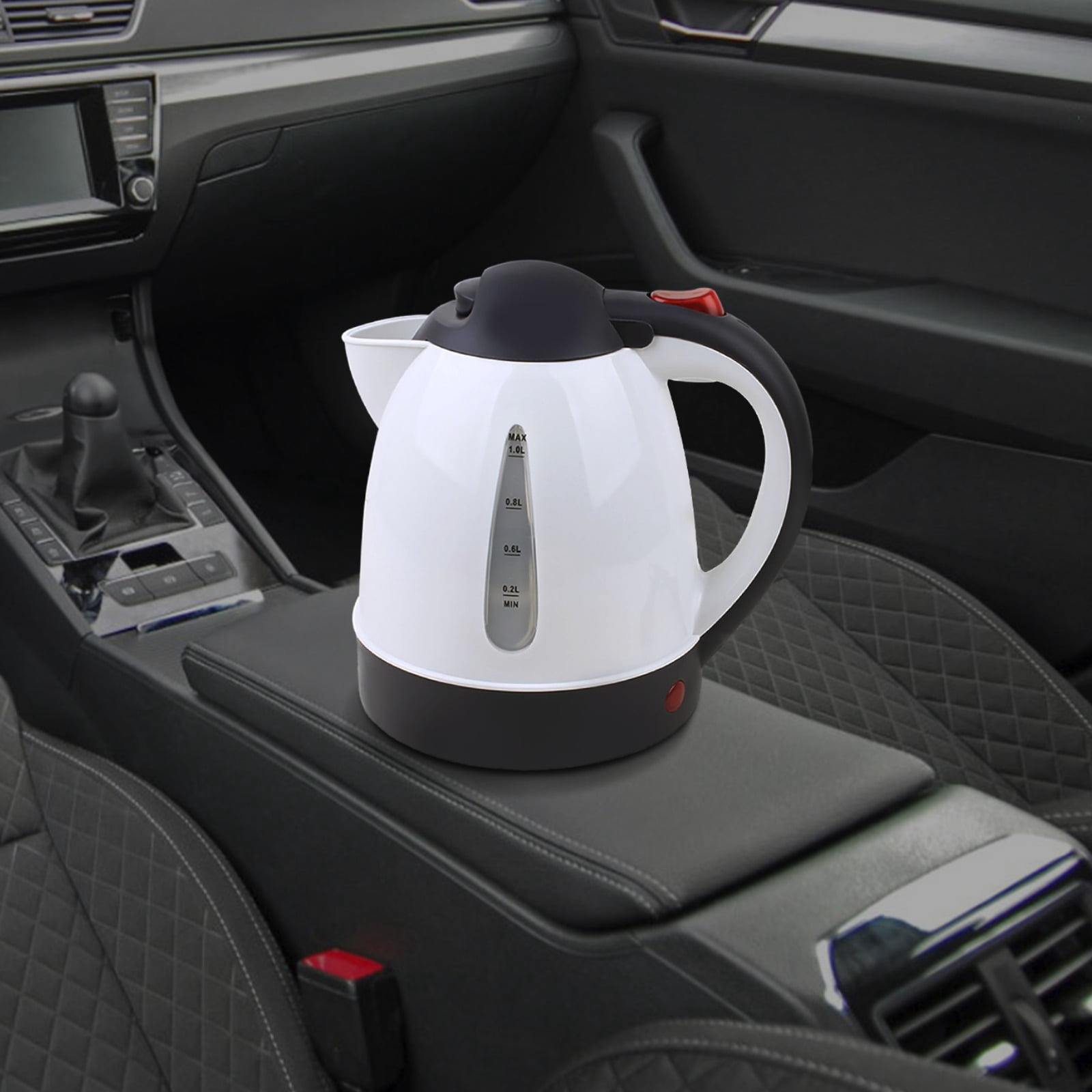 Portable 12V Car Electric Kettle, 1000ml Capacity, Fast Heating Heated Water Coffee Kettle with Handle, Spill-Proof Tea Kettle with Cigarette Lighter Plug for Sedan, SUV, Truck