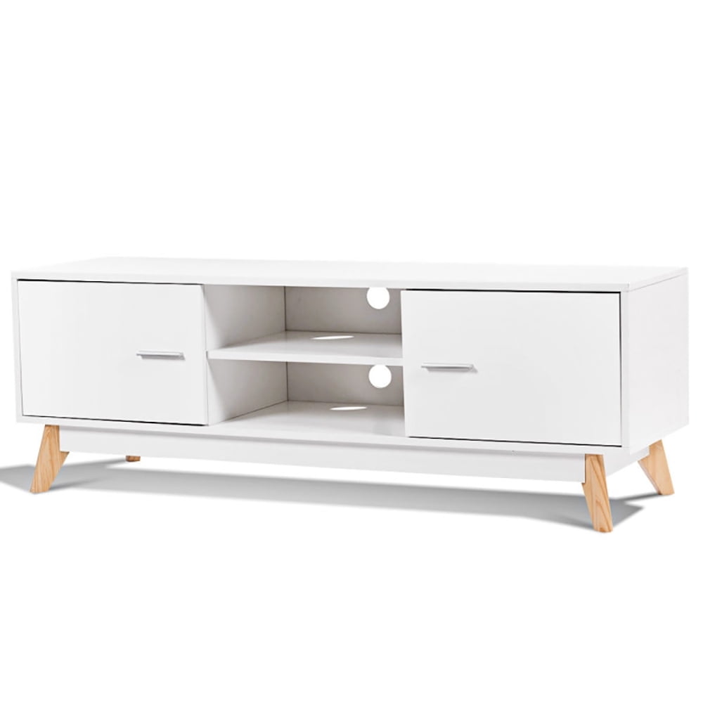 Finihen TV Stand, TV Cabinet, Wooden TV Stand with 2 Storage Cabinets and 2 Open Shelves for 60 Inch TV, for Living Room, Bedroom, White
