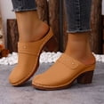 thumbnail image 2 of Rokment Women's Studded High Heels Mules Dressy Sandals Classic Fashion Casual Leather Closed Toe Chunky Stackable High Heels Clogs Spring Summer Heeled Dress Slip on Slippers Brown Size 9, 2 of 6