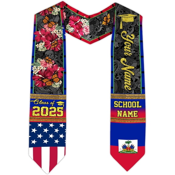 Haitians Graduation Sash, Haiti Graduation Stole Custom, Personalized Haitians American Flag Graduation Sash 2025