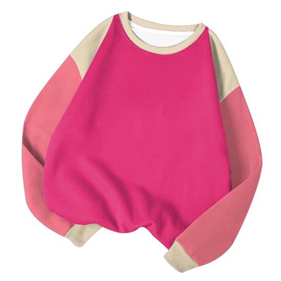Oalirro 2023 Women Top Crew Neck Color Block Midweight Long Sleeve Shirt
