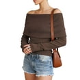 thumbnail image 2 of Deago Womens Off The Shoulder Sweater Long Sleeve Ribbed Knit Pullover Sweaters Slim Fit Going Out Fall Tops Blouse (Coffee, S), 2 of 8