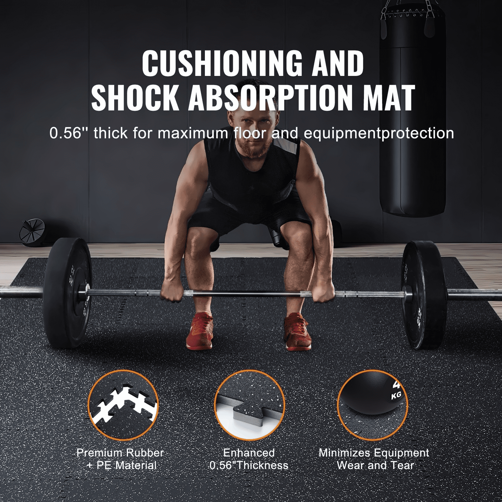 Gym Floor Mats 0.56 Inch Thick, 6 Tiles Rubber Top EVA Foam, 25"x25" Interlocking Gym Flooring for Home, Garage, Workout, Black & White