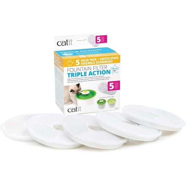 Filtros de repuesto para fuentes de agua Catit Triple Action, paquete de 5