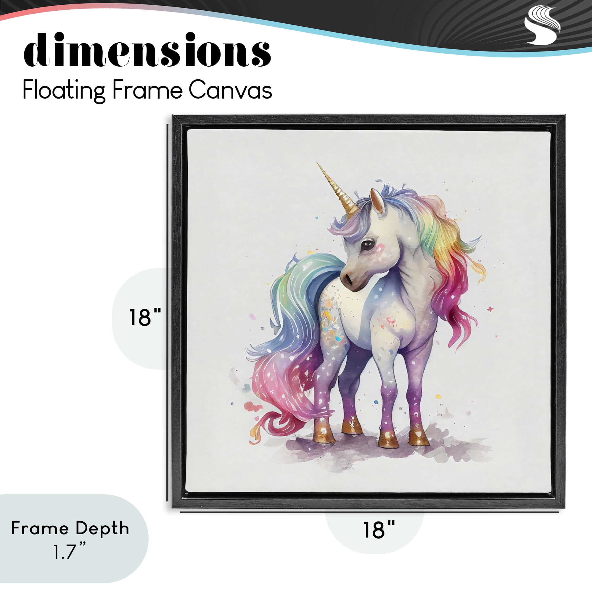 Stupell Industries Watercolor Unicorn & Rainbow Mane Black Framed Floater Canvas Wall Art, design by Creative Studio