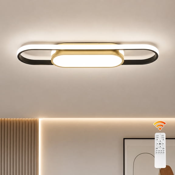 Garwarm 40W Modern Linear LED Ceiling Light, Dimmable 3000K-6500K Flush Mount Ceiling Light with Remote, Acrylic Ceiling Lamp, Light Fixture for Living Room, Dining Room, Kitchen