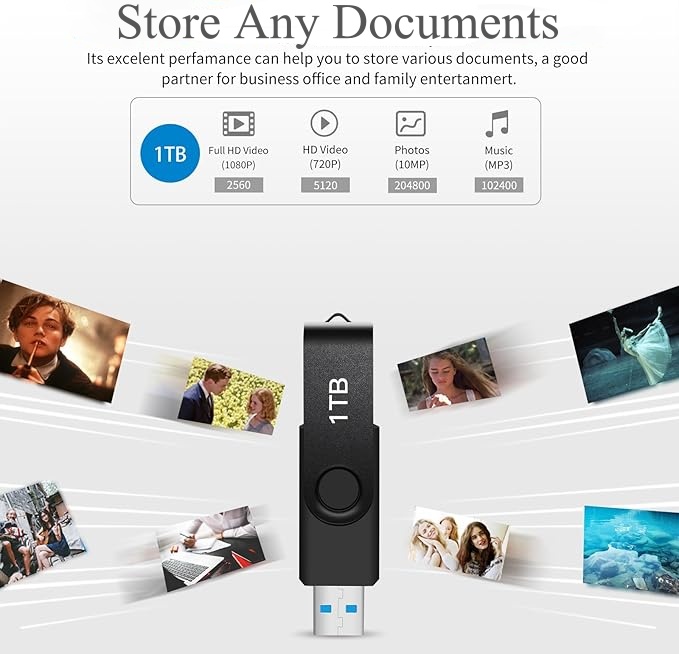1T USB Flash Drive 1000GB Rotatable Memory Stick External Storage Drive for Laptop PC-MAOLAI