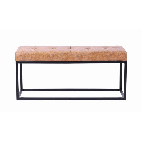 Plata Import Leather Bench With Black Metal legs