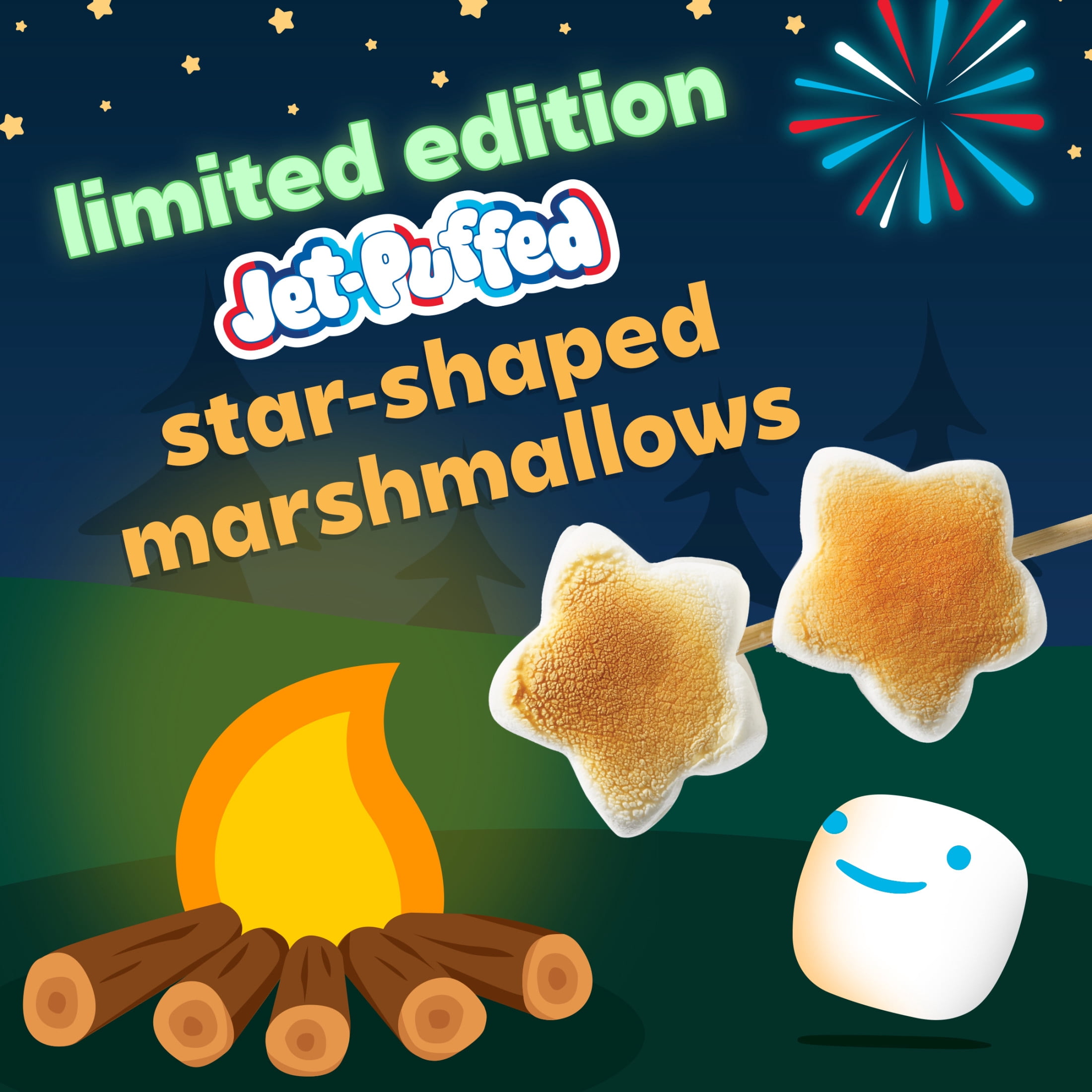 Jet-Puffed Jumbo Star Extra Large Marshmallows, 1 Bag, for S'mores and Americana Snacking, Fat Free, Glow-in-the-Dark Bag, 12 oz