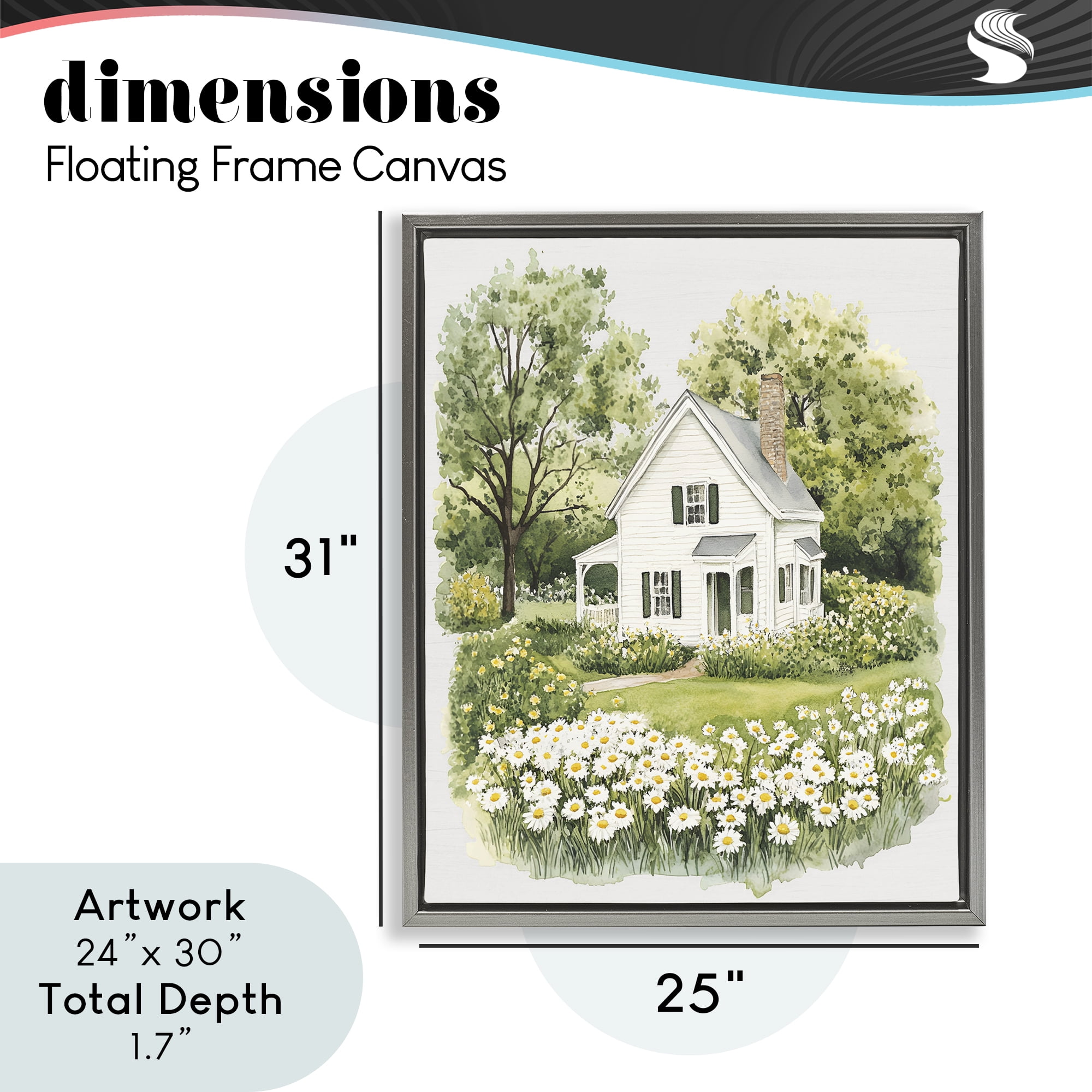 Quaint Countryside Cottage Garden Gray Framed Floater Canvas Wall Art, design by Lettered and Lined