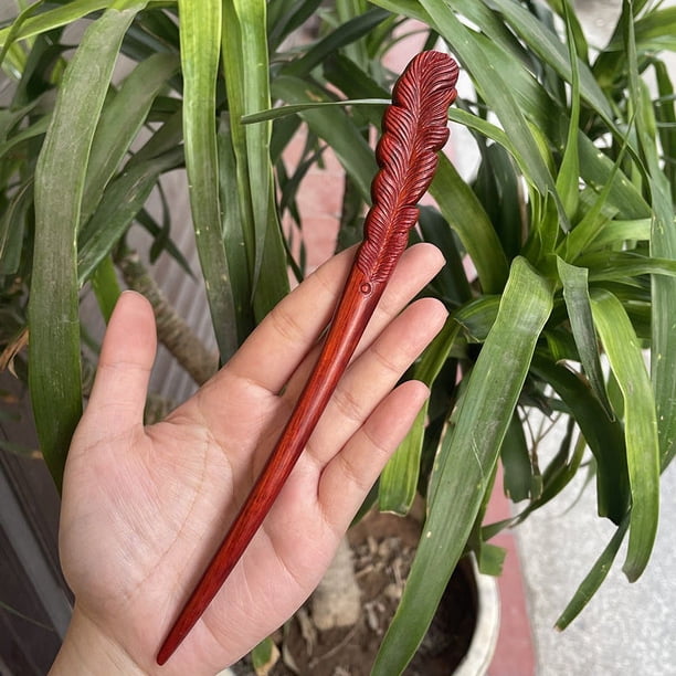 Horquilla antigua tallada en madera de sándalo rojo lobular, placa para el cabello, artesanías de madera pulida a mano, regalos antiguos de caoba