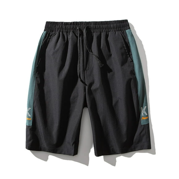 Black Running Shorts For Men, Polyester Men's Hiking Shorts, Basketball Shorts Men, Men Summer Solid Color Pants Printed Drawstring Loose Casual Sports Runing Straight Shorts