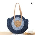 thumbnail image 2 of Round Straw Beach Bag Vintage Handmade Woven Shoulder Bag Classical Summer Vacation Casual Raffia Circle Rattan Bags Bohemian, 2 of 6