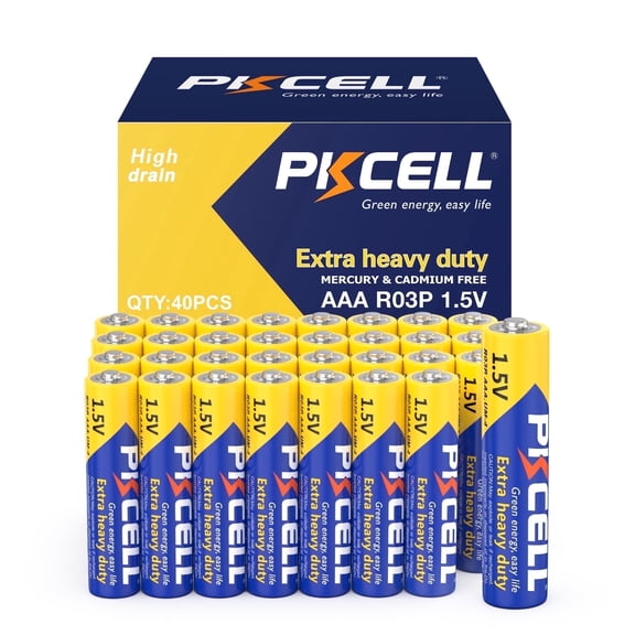 PKCELL Carbon Zinc AAA Batteries (40 Pack), 1.5V Extra Heavy Duty Triple A Batteries for Remote Control and Clocks