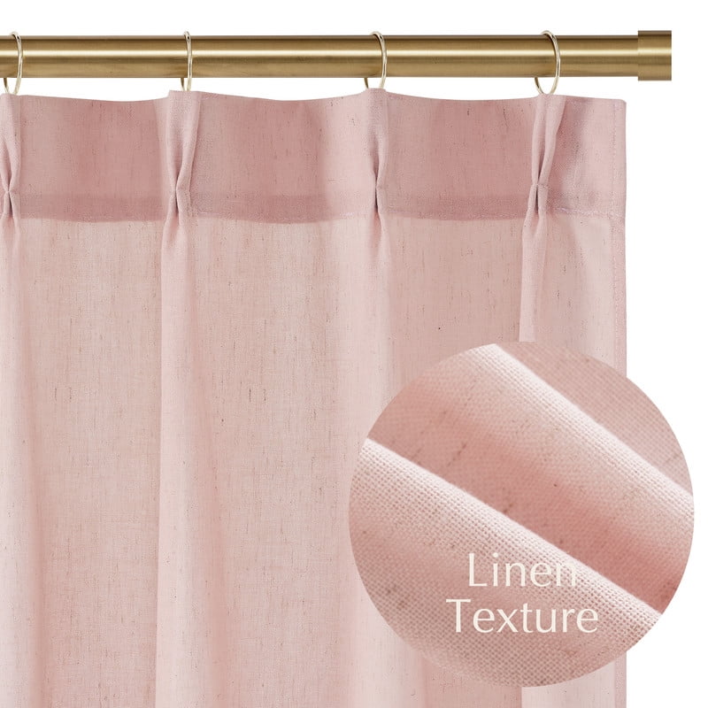 NICETOWN Pleated Linen Curtains for Kitchen, Semi Sheer Light Filtering Short Farmhouse Window Treatment for Bedroom Living Room, Light Pink, 26"x36", 2 Panels Set