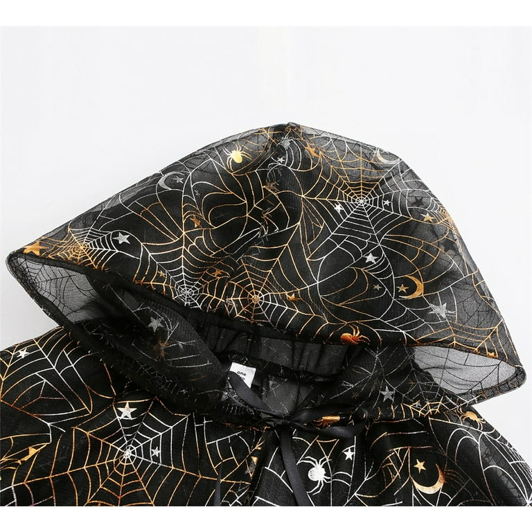 Halloween Capes for Kids Adult Hooded Robe Cloak Black Lace