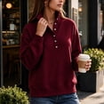 thumbnail image 6 of Sweatshirt for Women Qiggri Women's Waffle Knit Stand Collar Sweatshirt Half Button Long Sleeve Loose Pullover Top With Pockets Lightweight Fall Top XXL, 6 of 6
