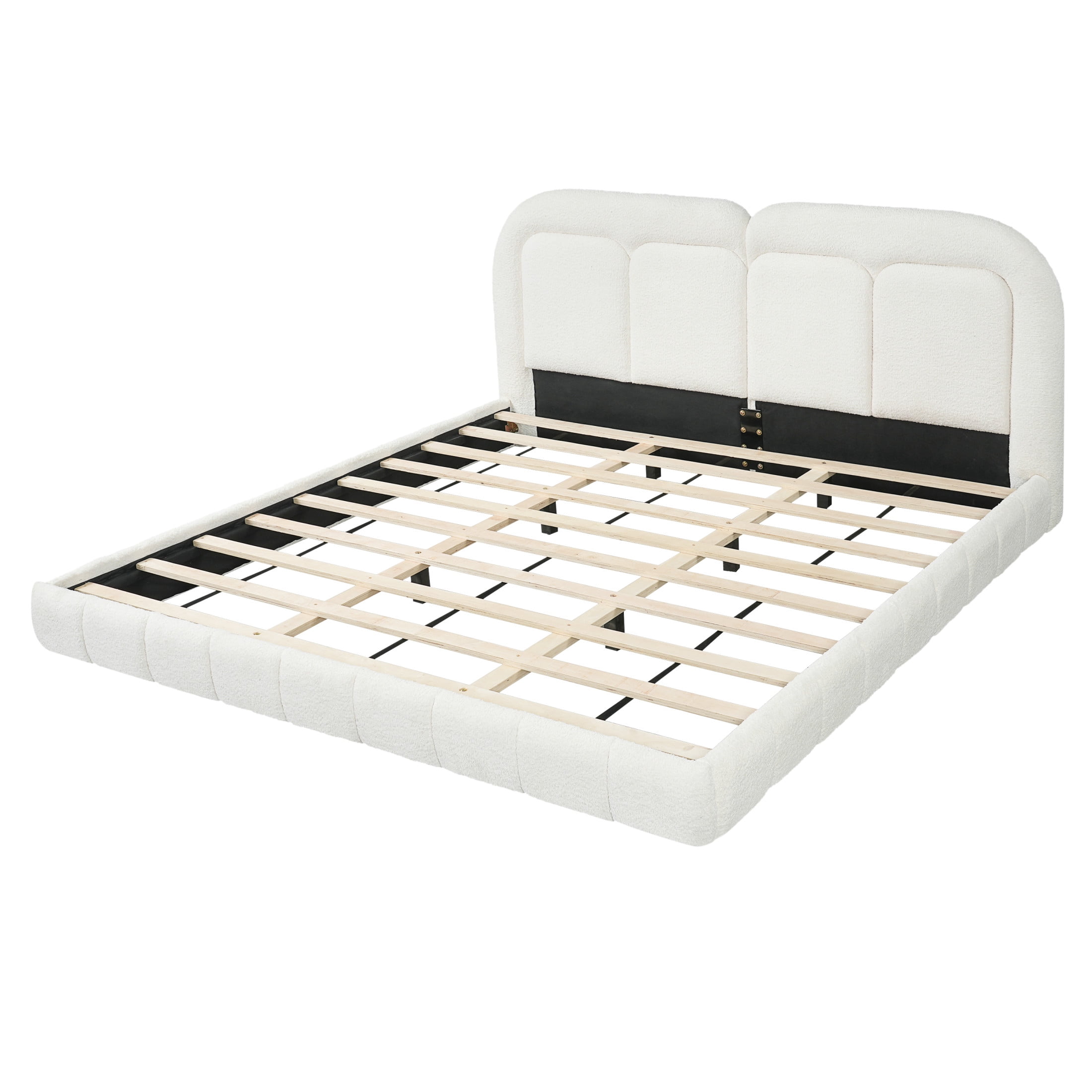 Christopher Knight Home Modern King Boucle Upholstered Platform Bed with Tufted Headboard, White