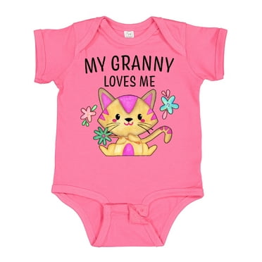 Inktastic My Granny Loves Me with Cute Kitten and Flowers Boys or Girls Baby Bodysuit