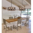 thumbnail image 2 of Q&S 6-Lights Modern Farmhouse Drum Model Chandelier Black and Retro Wood Finish Round Light Fixtures, 2 of 9