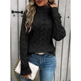 thumbnail image 3 of Women Turtle-Neck Sweaters Cable Knit Long Sleeve Pullover Jumper Tops Fall Winter Casual Solid Sweater Black M, 3 of 6