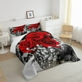thumbnail image 4 of Rose Floral Bedding Set Twin Size, Romantic Red Flowers Comforter Set Women Teens, Vintage Farmhouse Style Down Comforter, Valentine 3D Rose Duvet Insert Soft Warm, Red Gray Black, 4 of 5