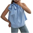 thumbnail image 2 of HOZADOIE Tank Tops for Women Plaid Spring Summer Stylish Sleeveless Solid Color Stand Collar Tie Relaxed Daily Casual Wear Versatile Loose Fit Off the Shoulder Tunic Shirts, 2 of 6