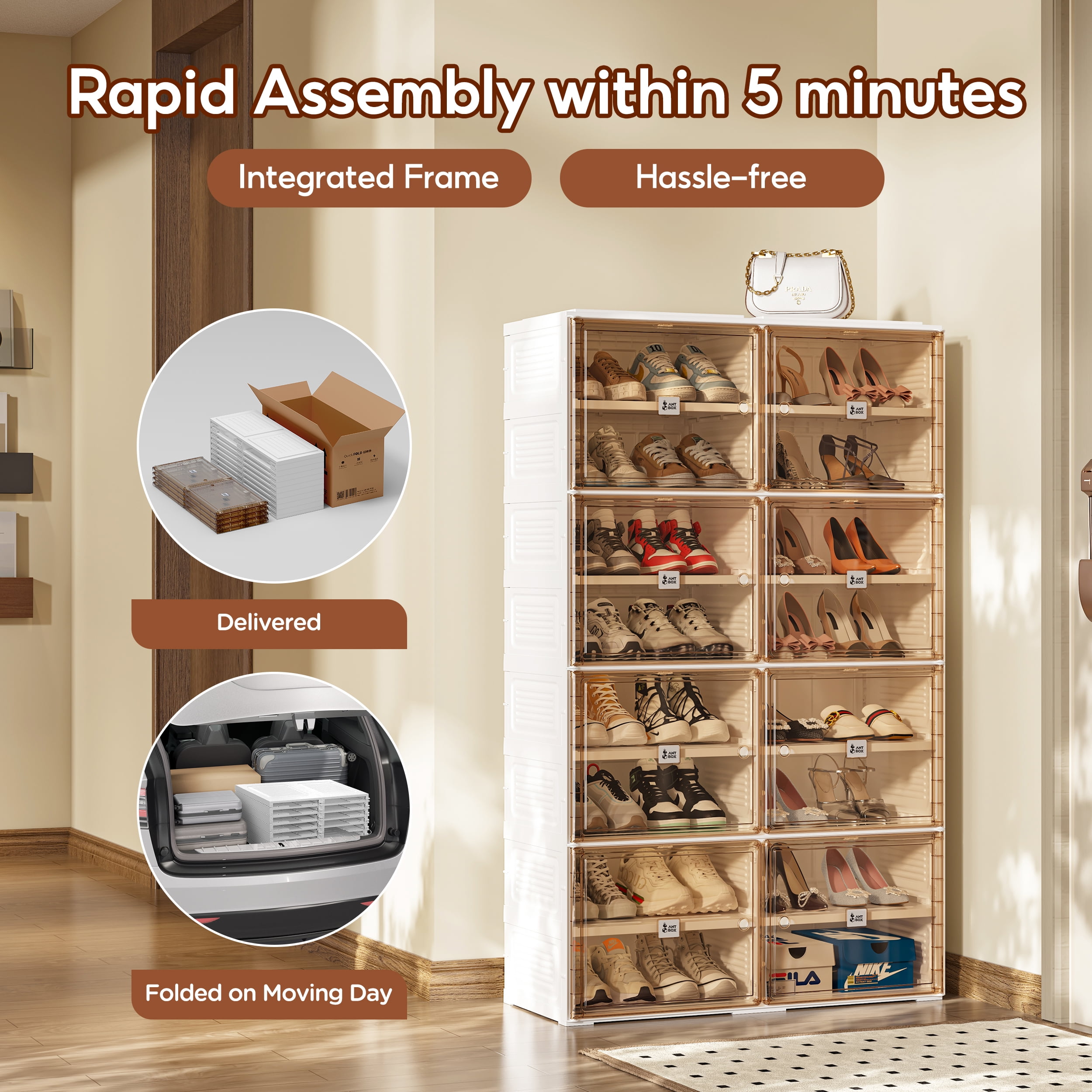 VIPBOX 5 Tiers 20 Pairs Portable Plastic Shoe Organizer with Clear Magnetic Doors for Entryway Storage