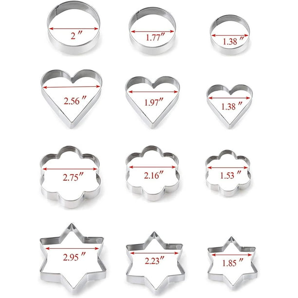 Lot de 12 emporte-pièces en forme de coeur rond en forme d'étoile en acier  inoxydable pour moules de cuisson en métal pour la cuisine - 