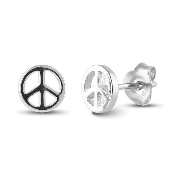 SilverCloseOut Sterling Silver Peace Sign Earrings, Dainty Studs for Women