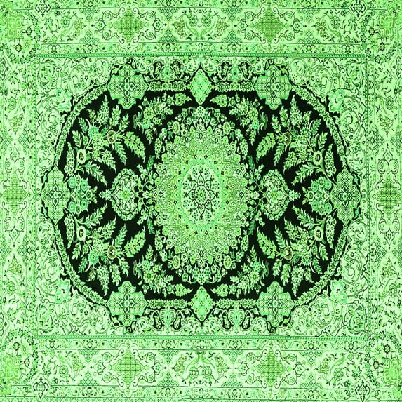 Ahgly Company Indoor Square Medallion Green Traditional Area Rugs, 6' Square