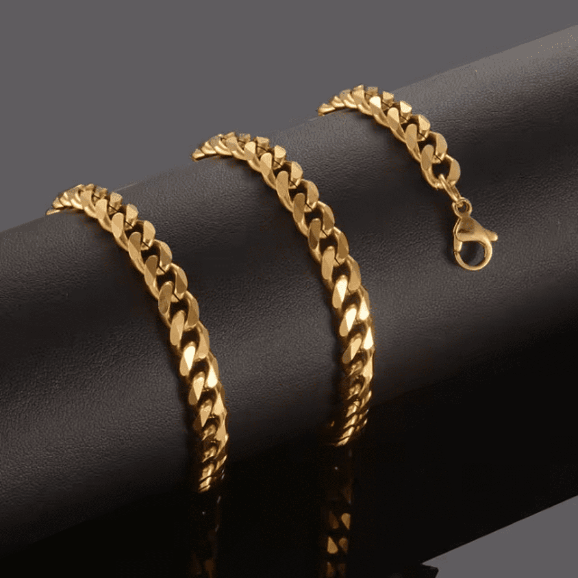 18K Gold PVD Stainless Steel Cuban Necklace, 3.5mm Width, 18-Inch Length